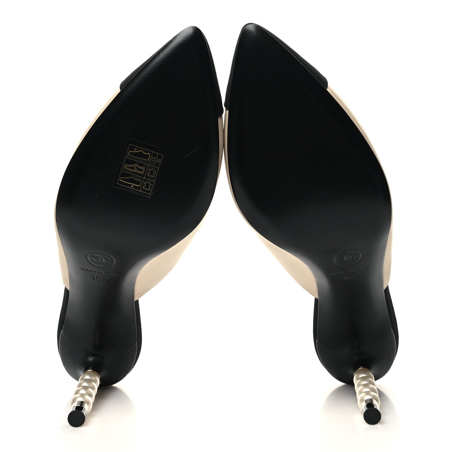 Lambskin Grosgrain Cap Toe Pearl Mule 36.5 Beige Black