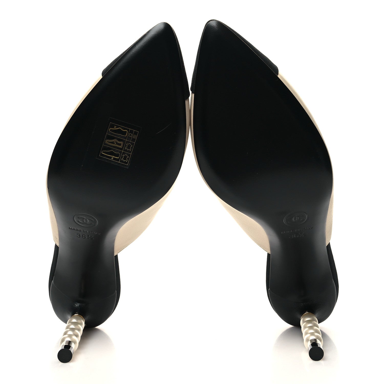 Chanel Lambskin Grosgrain Cap Toe Pearl Mule 36.5 Beige Black 5 of 8