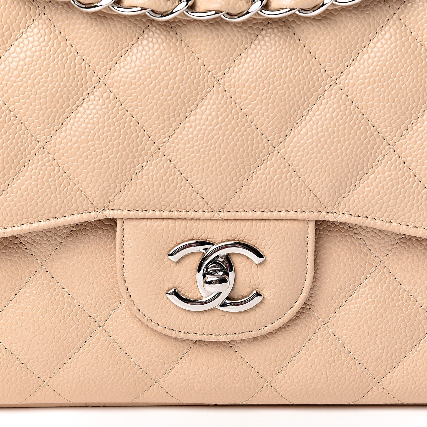 Caviar Quilted Jumbo Double Flap Beige Clair