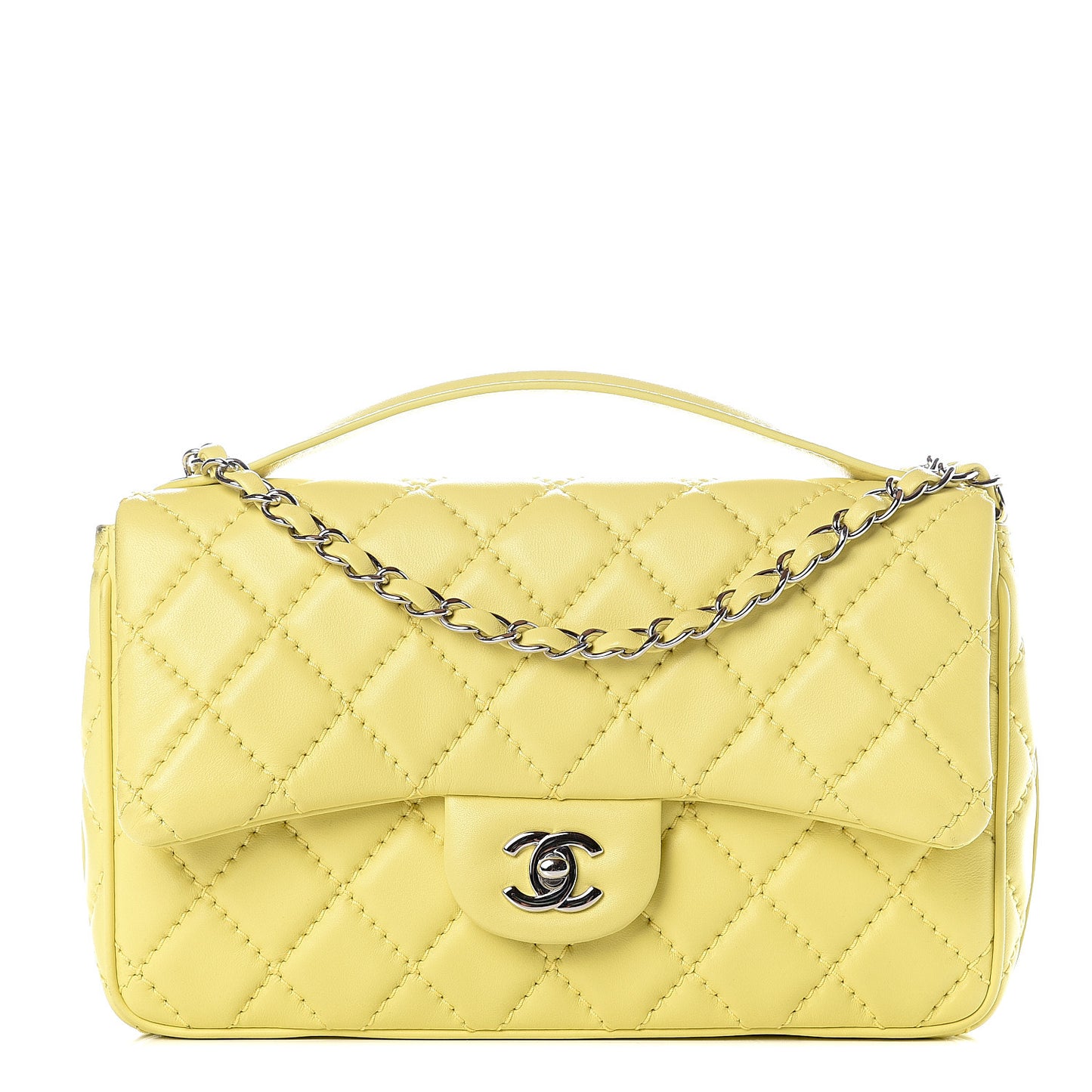 Lambskin Quilted Medium Easy Carry Flap Yellow