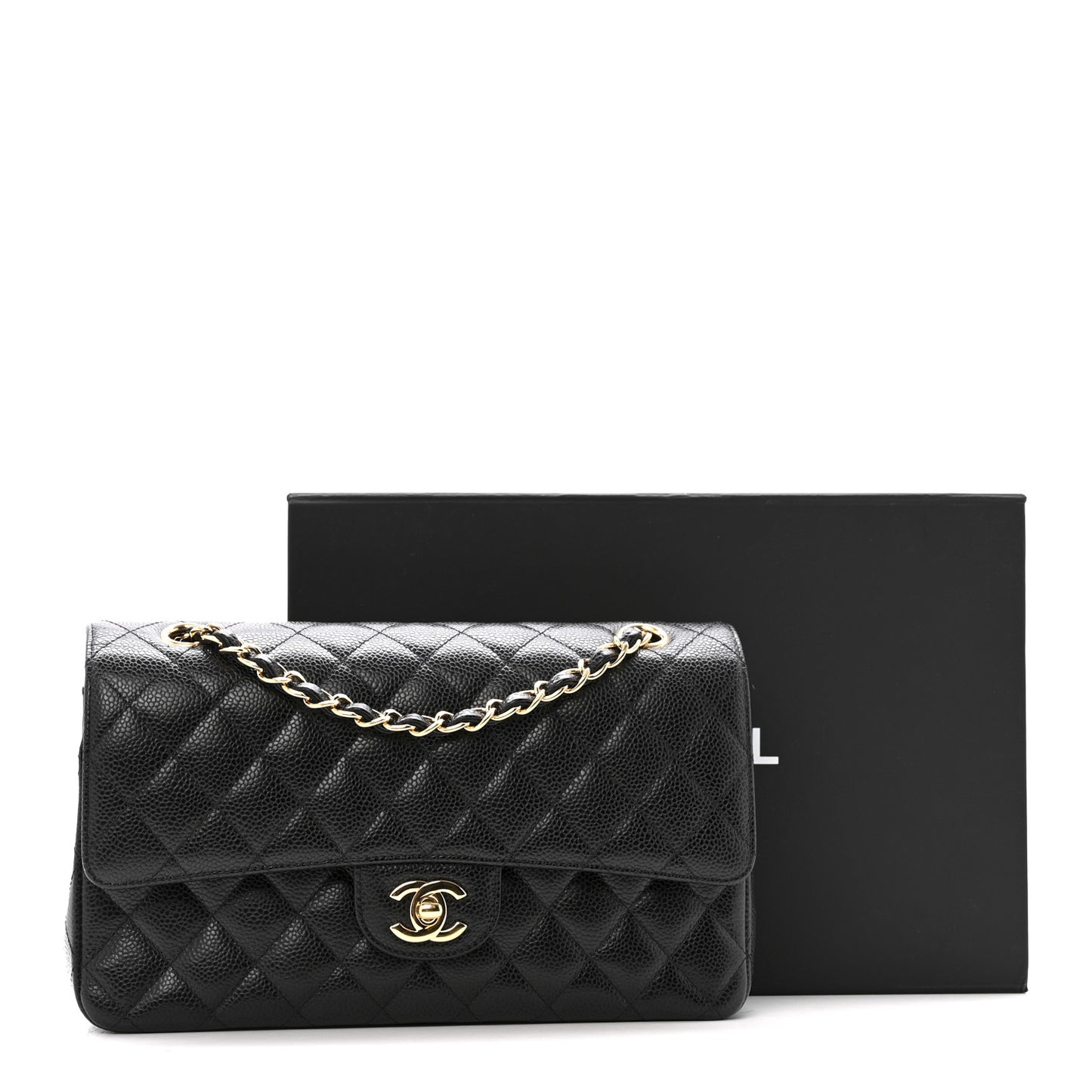 Caviar Quilted Medium Double Flap Black