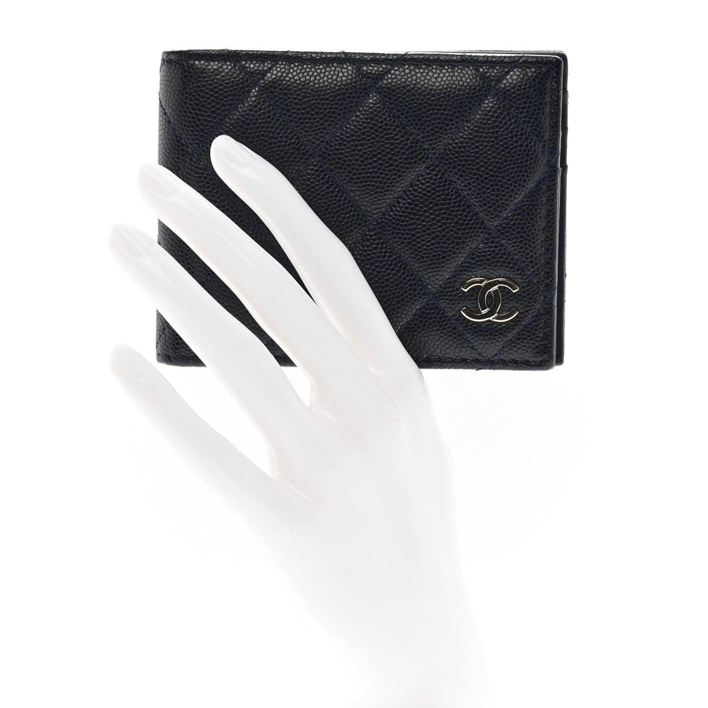 Caviar Quilted Bi-Fold Wallet Dark Blue