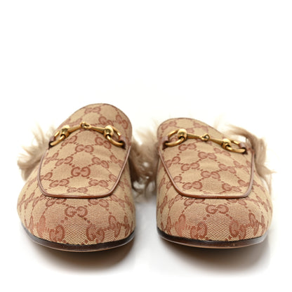 Gucci GG Monogram Fur Mens Princetown Slippers 9 Beige Ruggine Rust 2 of 9