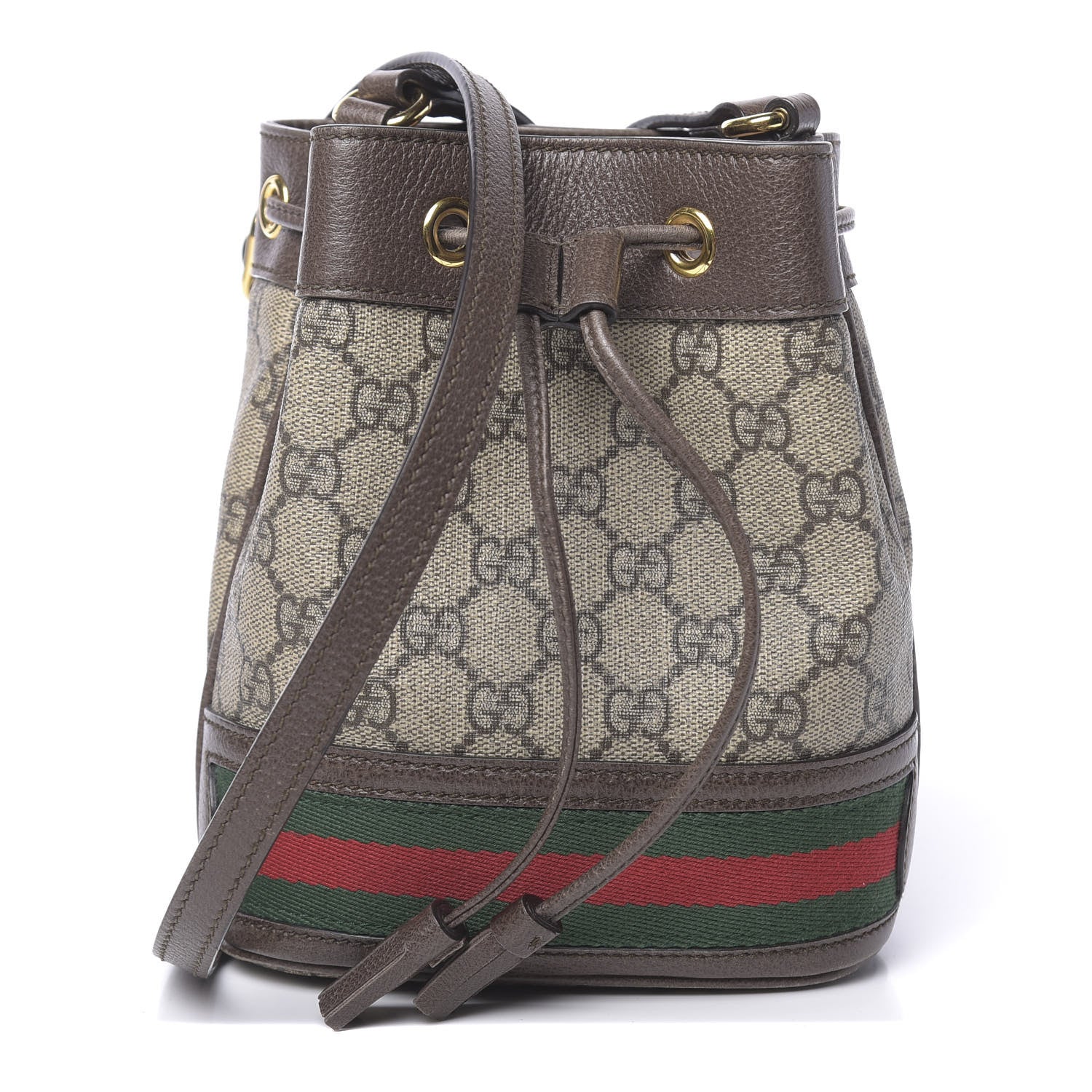 Gucci GG Supreme Monogram Web Mini Ophidia Bucket Bag Brown 1 of 14