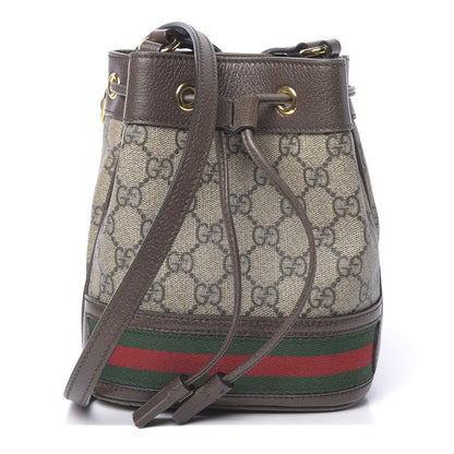Gucci GG Supreme Monogram Web Mini Ophidia Bucket Bag Brown 1 of 14