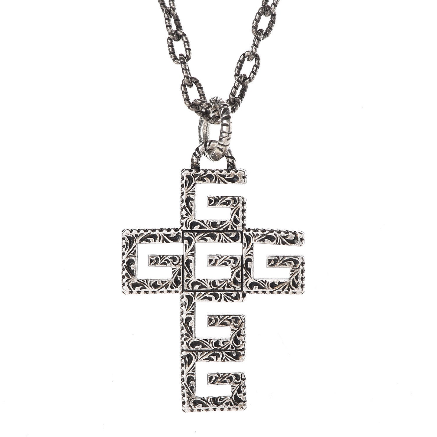 Mens G Cube Cross Necklace Silver