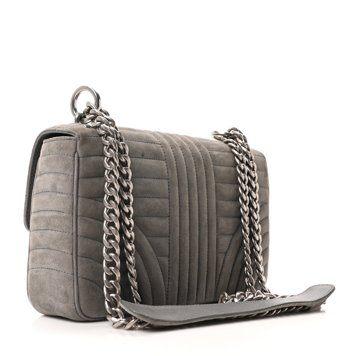 Prada Camoscio Impunture Diagramme Medium Chain Flap Shoulder Bag Grey 3 of 10