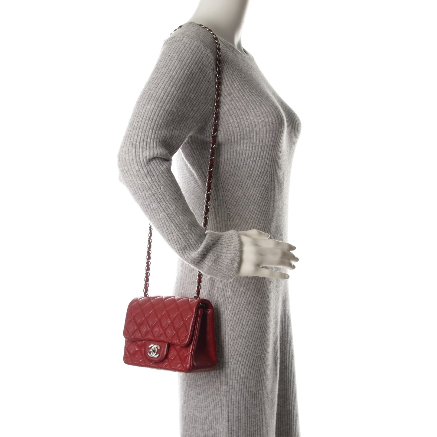 Caviar Quilted Mini Square Flap Red