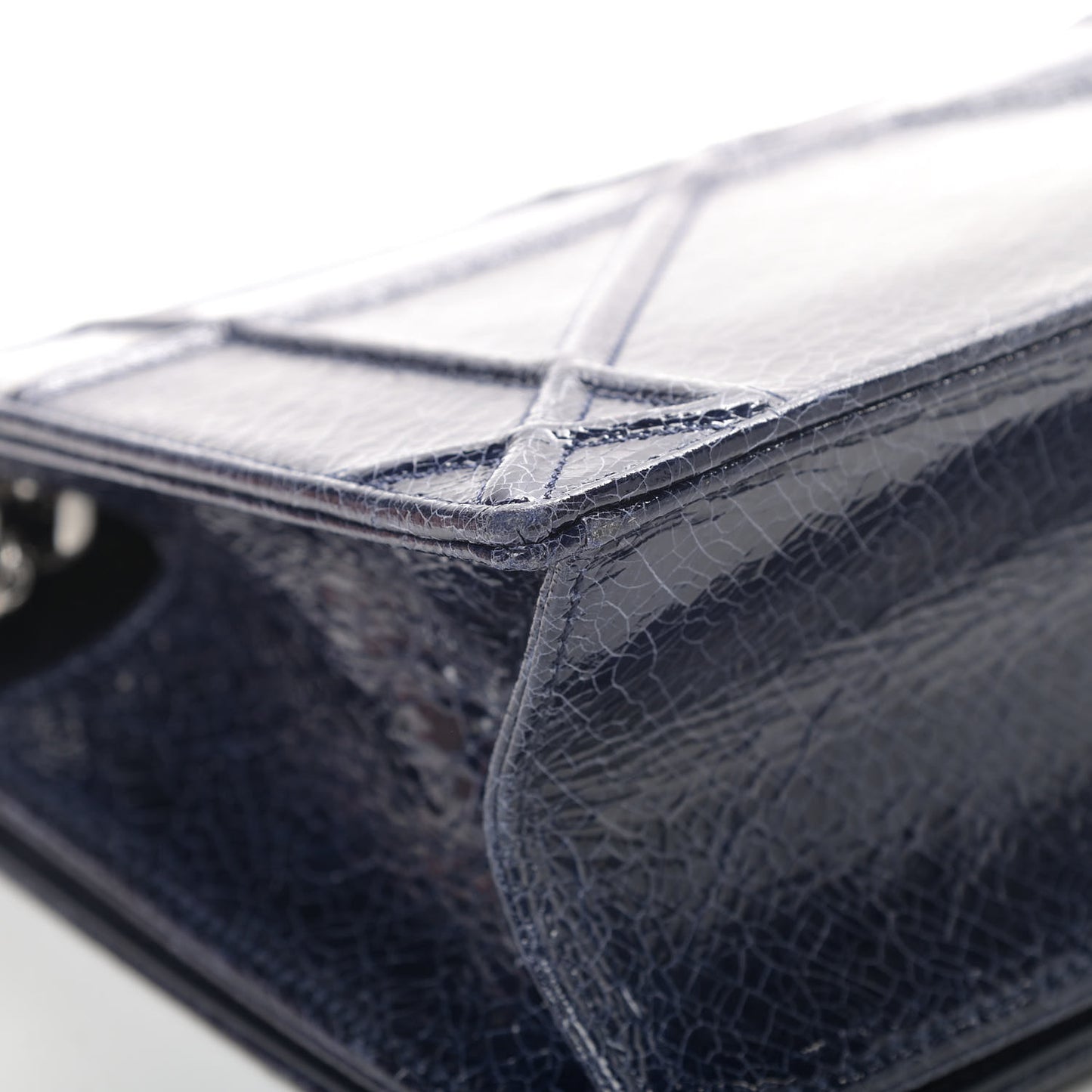 Crackled Deerskin Medium Diorama Flap Bag Navy