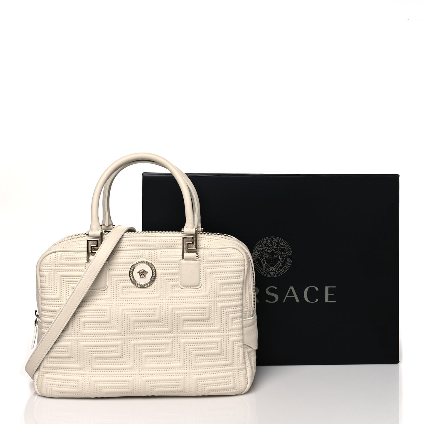 Calfskin Icon Quilted Shoulder Bag White