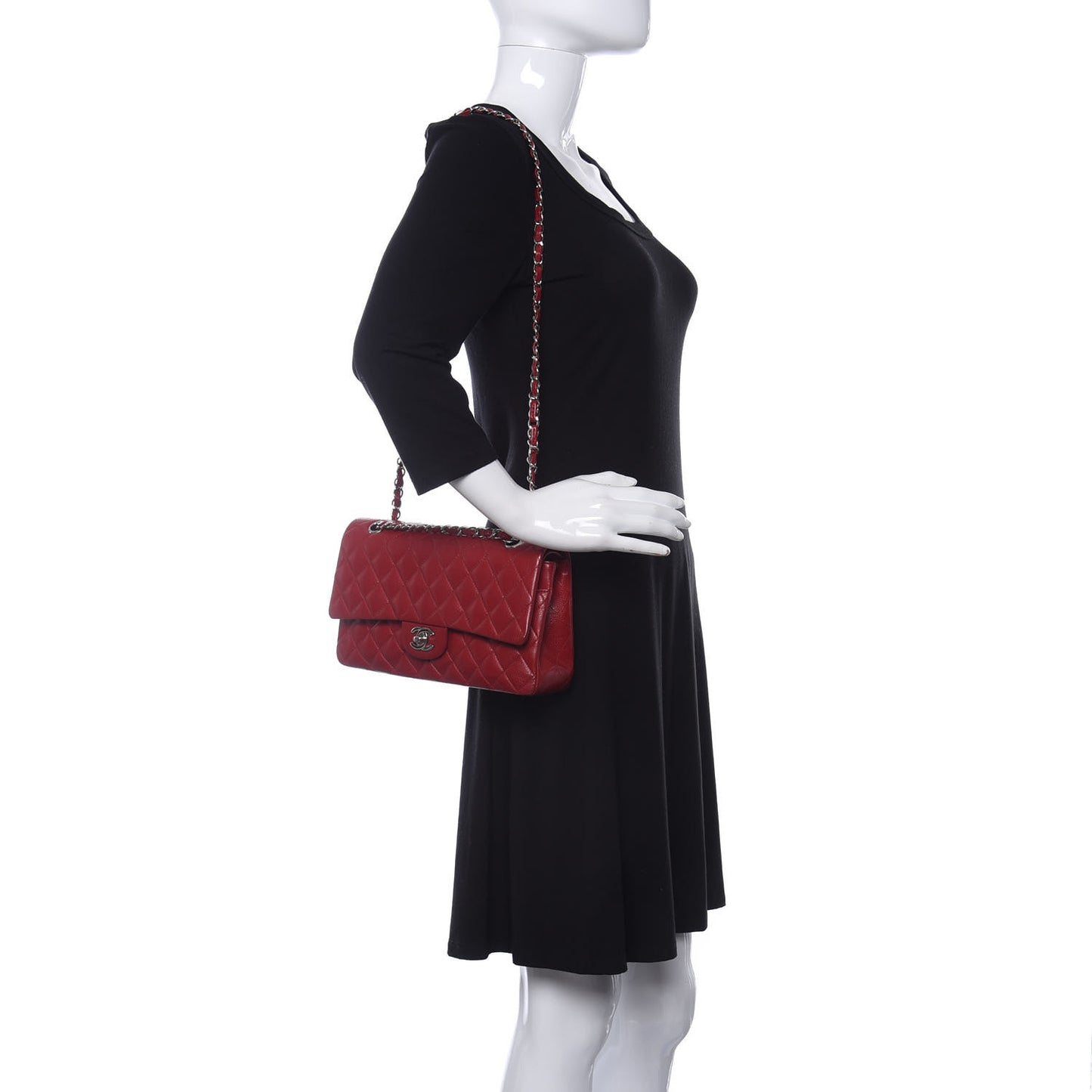 Caviar Quilted Medium Double Flap Red