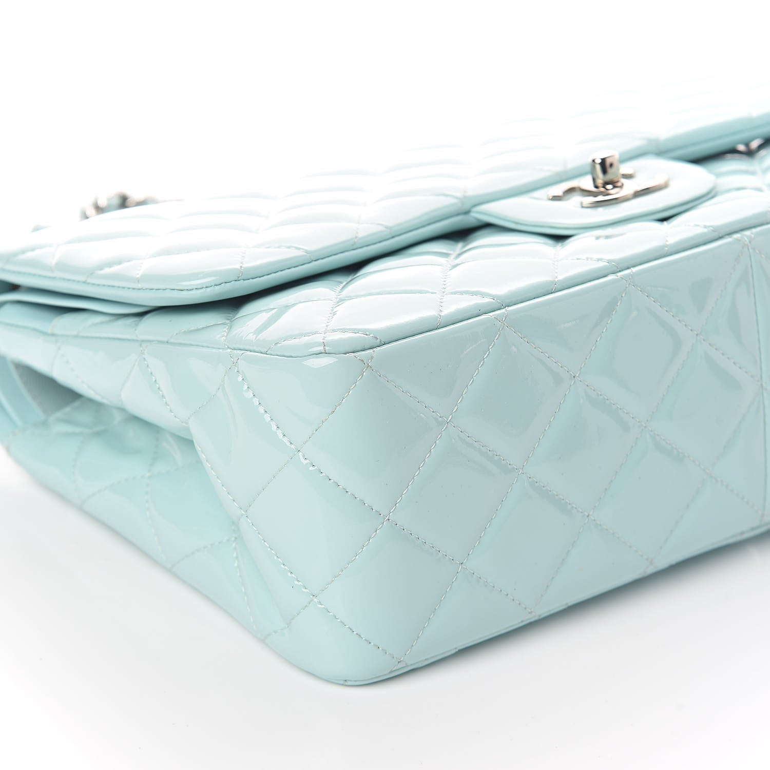 Chanel Patent Calfskin Quilted Jumbo Double Flap Light Green 9 of 11