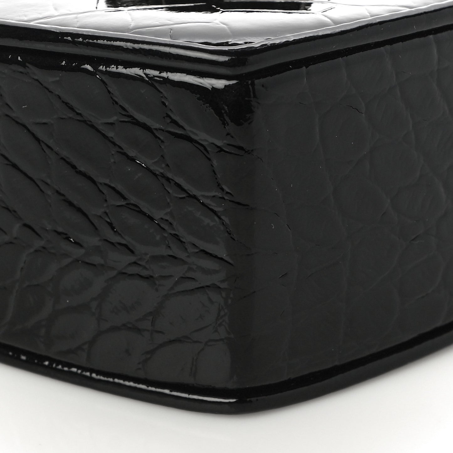 Patent Crocodile Embossed Sac Coeur Heart Shaped Clutch Black