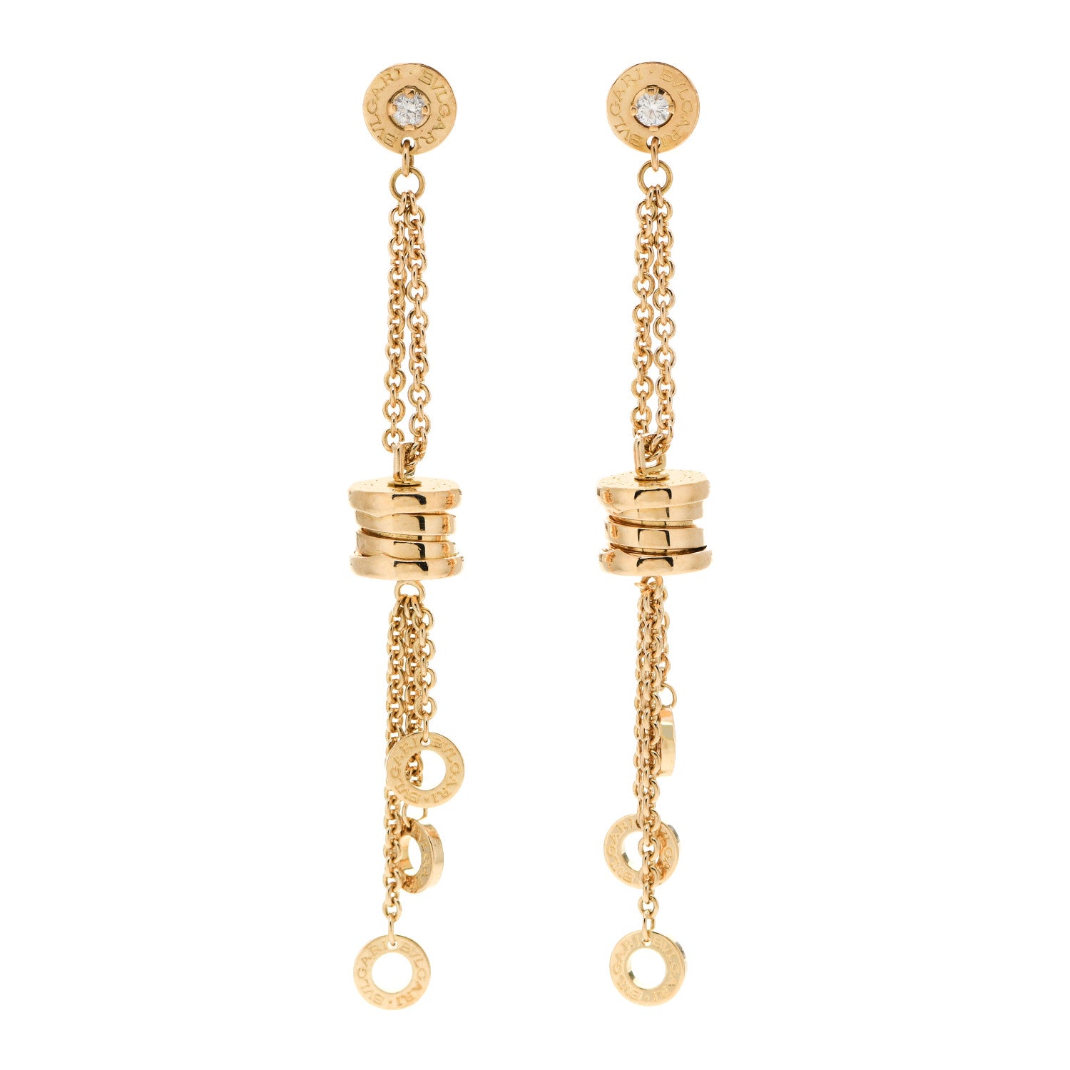 Bulgari 18K Yellow Gold Diamond B.Zero1 Drop Earrings 1 of 5