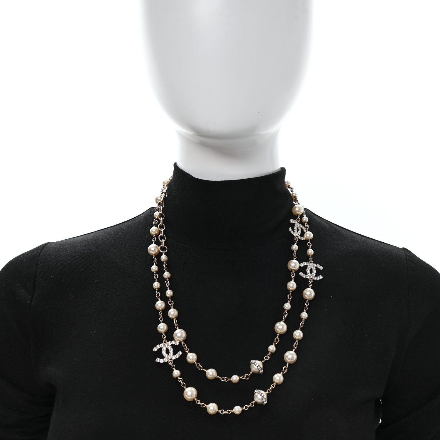 Chanel Crystal Pearl CC Long Necklace Gold 2 of 5