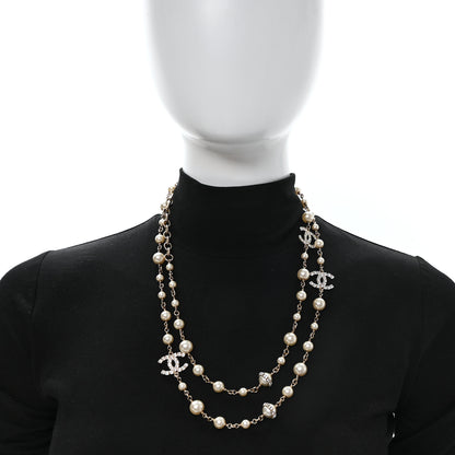 Chanel Crystal Pearl CC Long Necklace Gold 2 of 5