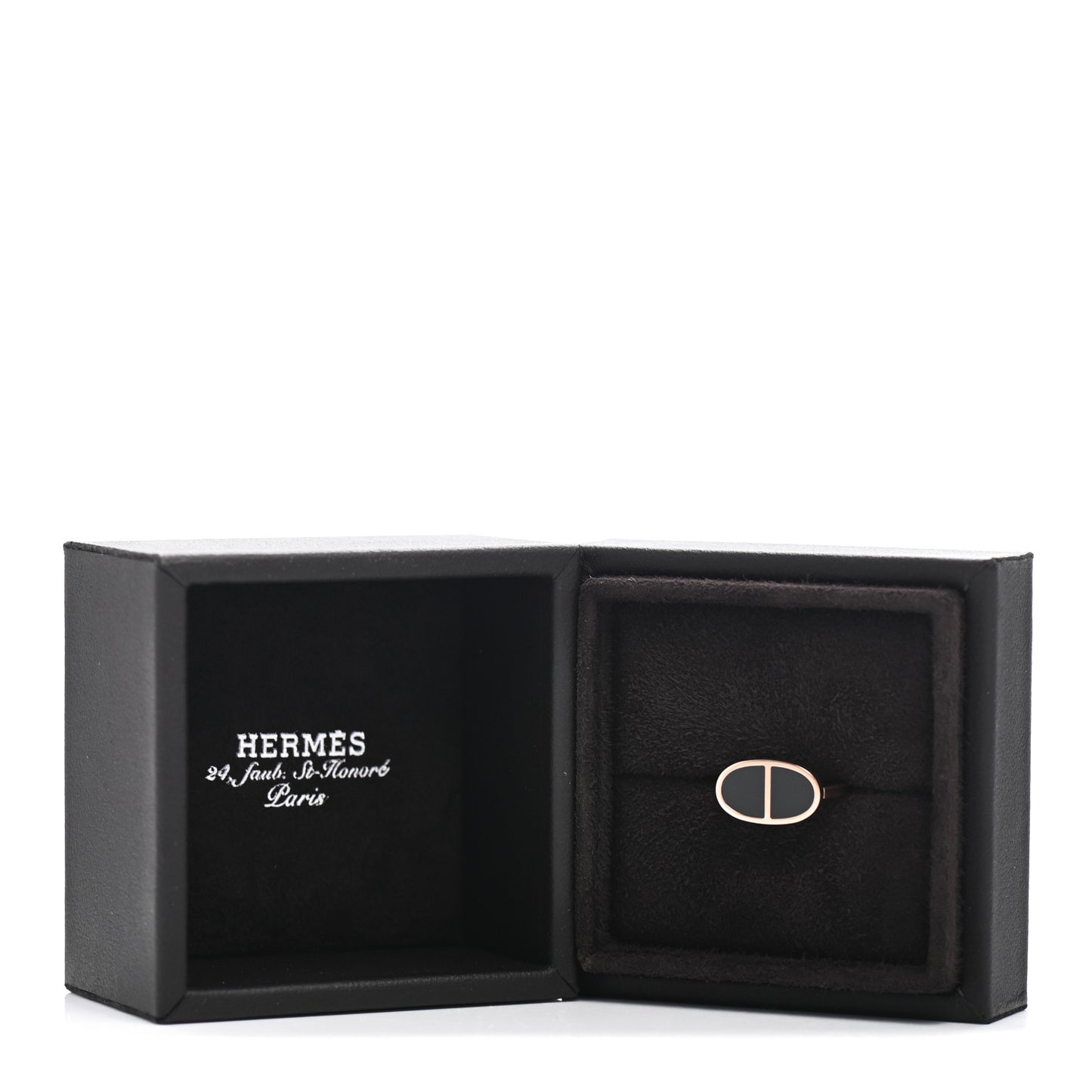 18K Rose Gold Black Ceramic MM Chaine d'Ancre Verso Ring 50 5.25