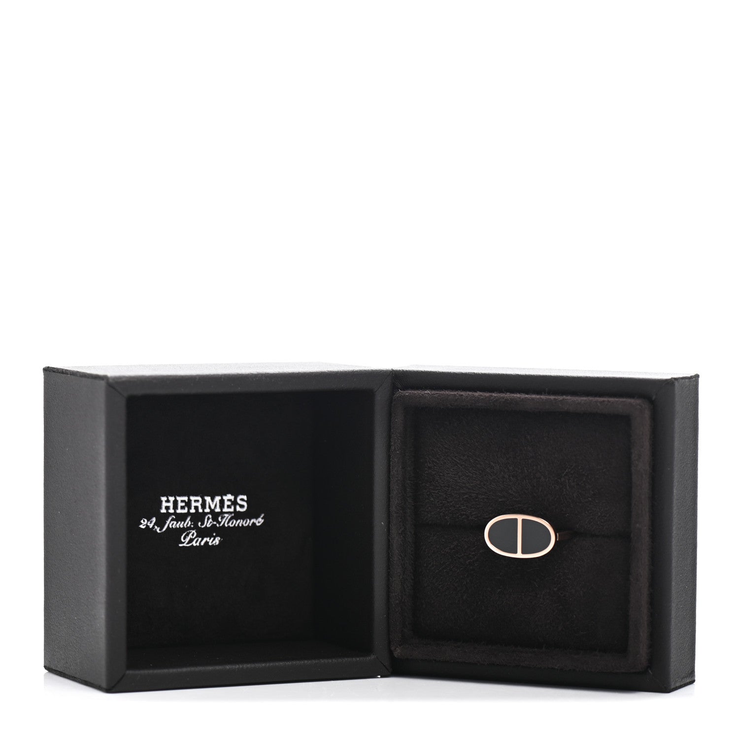 Hermes 18K Rose Gold Black Ceramic MM Chaine d'Ancre Verso Ring 50 5.25 6 of 6