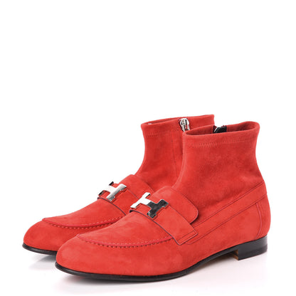 Hermes Stretch Velvet Goatskin Saint Honore Ankle Boots 37 Rouge Piment 3 of 7