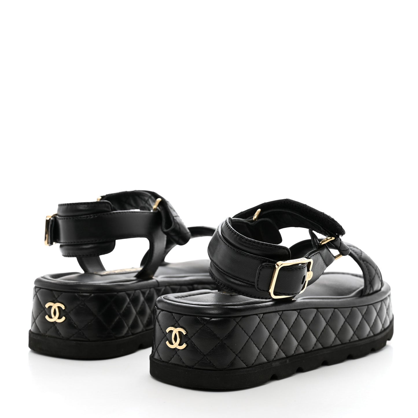 Lambskin Quilted Platform Sandals 37 Black