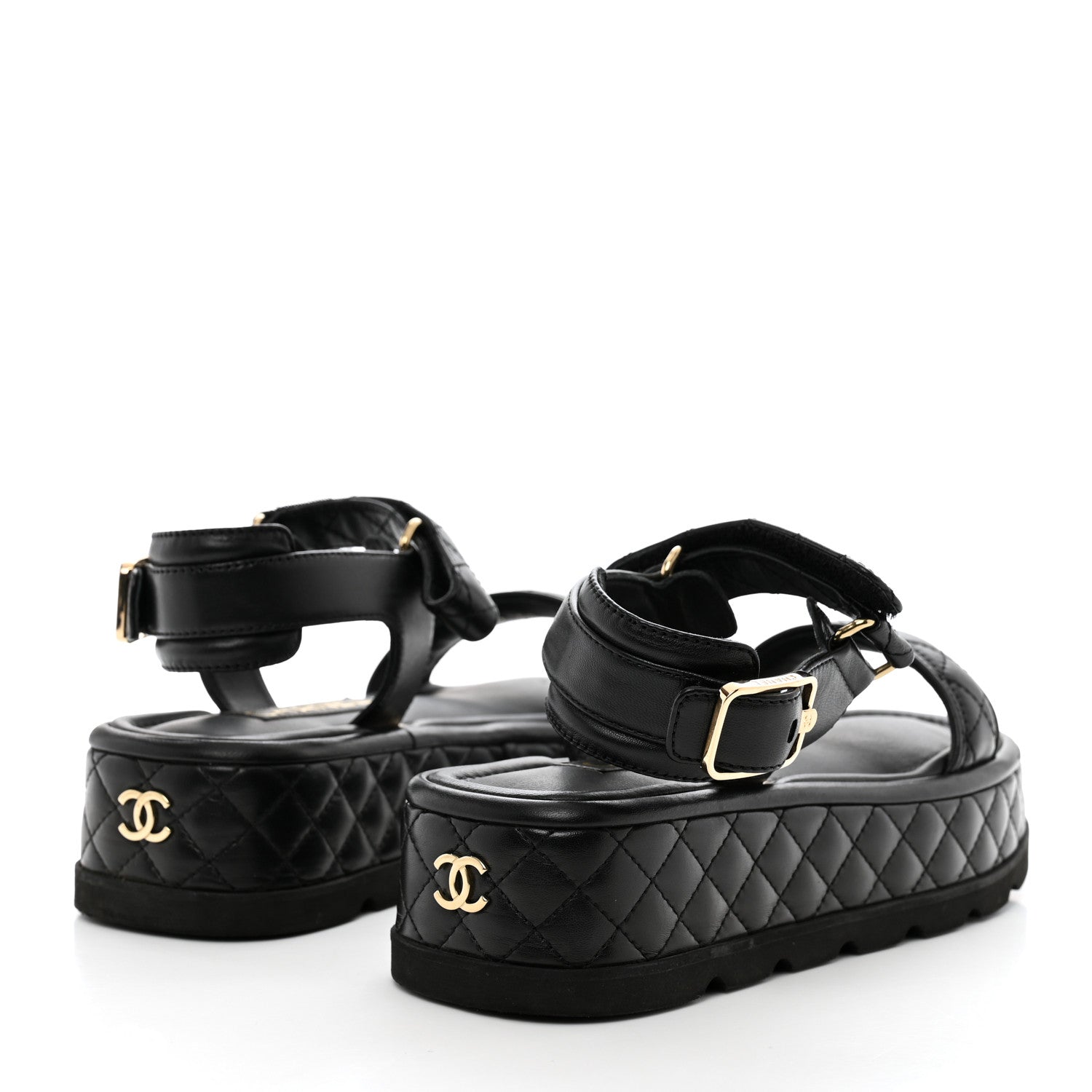 Chanel Lambskin Quilted Platform Sandals 37 Black 4 of 9