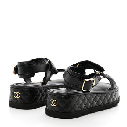 Chanel Lambskin Quilted Platform Sandals 37 Black 4 of 9