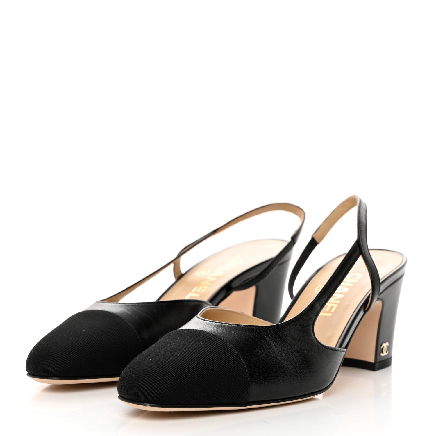 Chanel Goatskin Grosgrain Cap Toe CC Slingback Sandals 38 Black 3 of 9