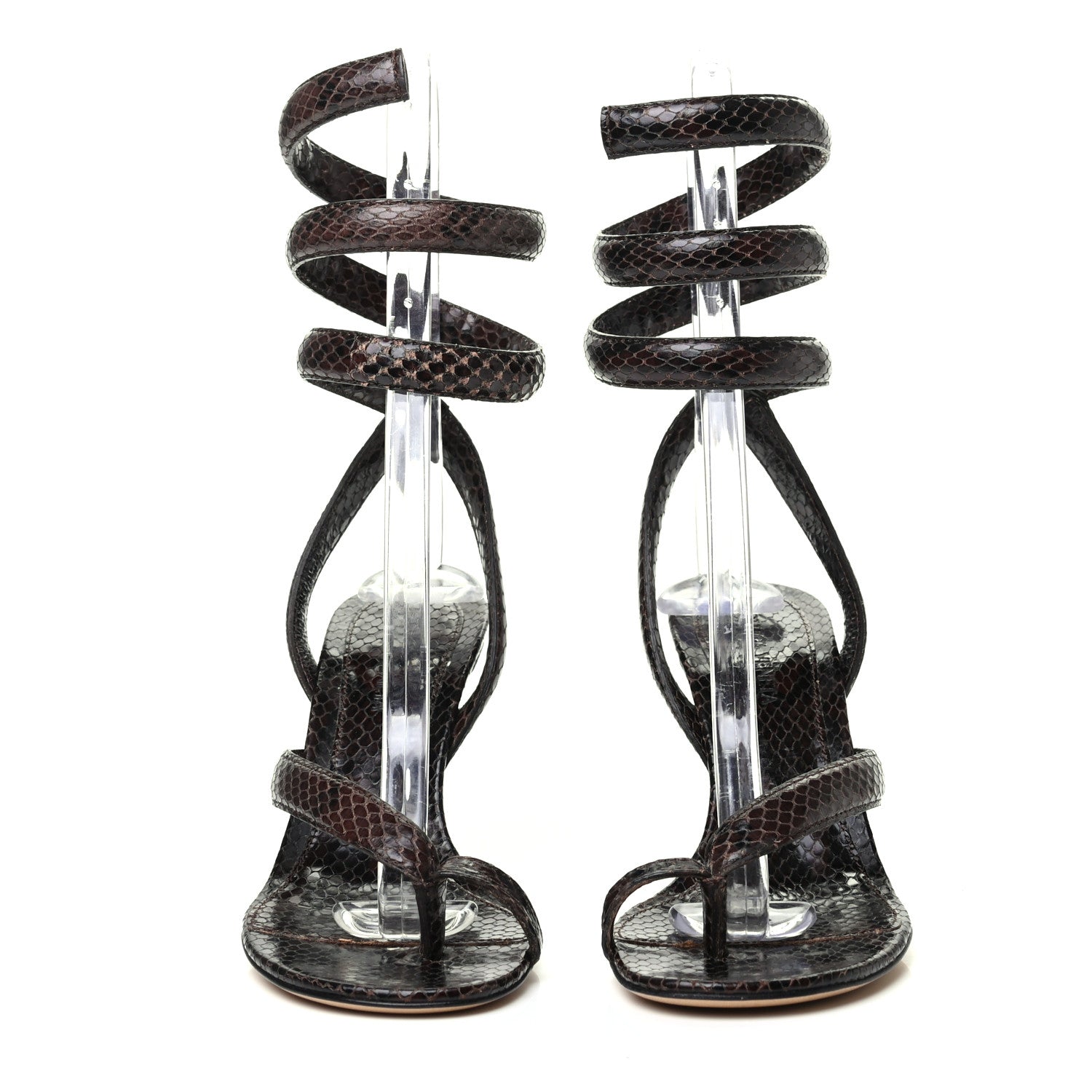Bottega Veneta Python Printed Calfskin Spiral Sandals 37 Chocolate 2 of 8