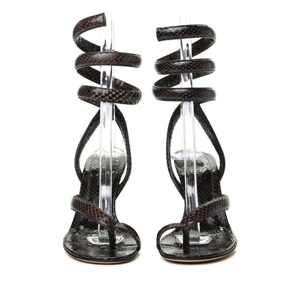 Bottega Veneta Python Printed Calfskin Spiral Sandals 37 Chocolate 2 of 8