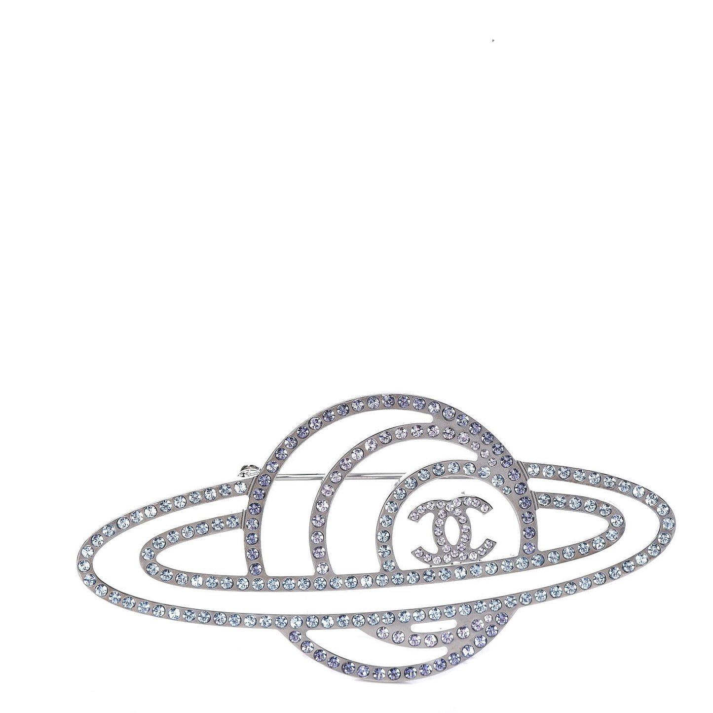 Crystal CC Planet Brooch Purple Light Blue Silver