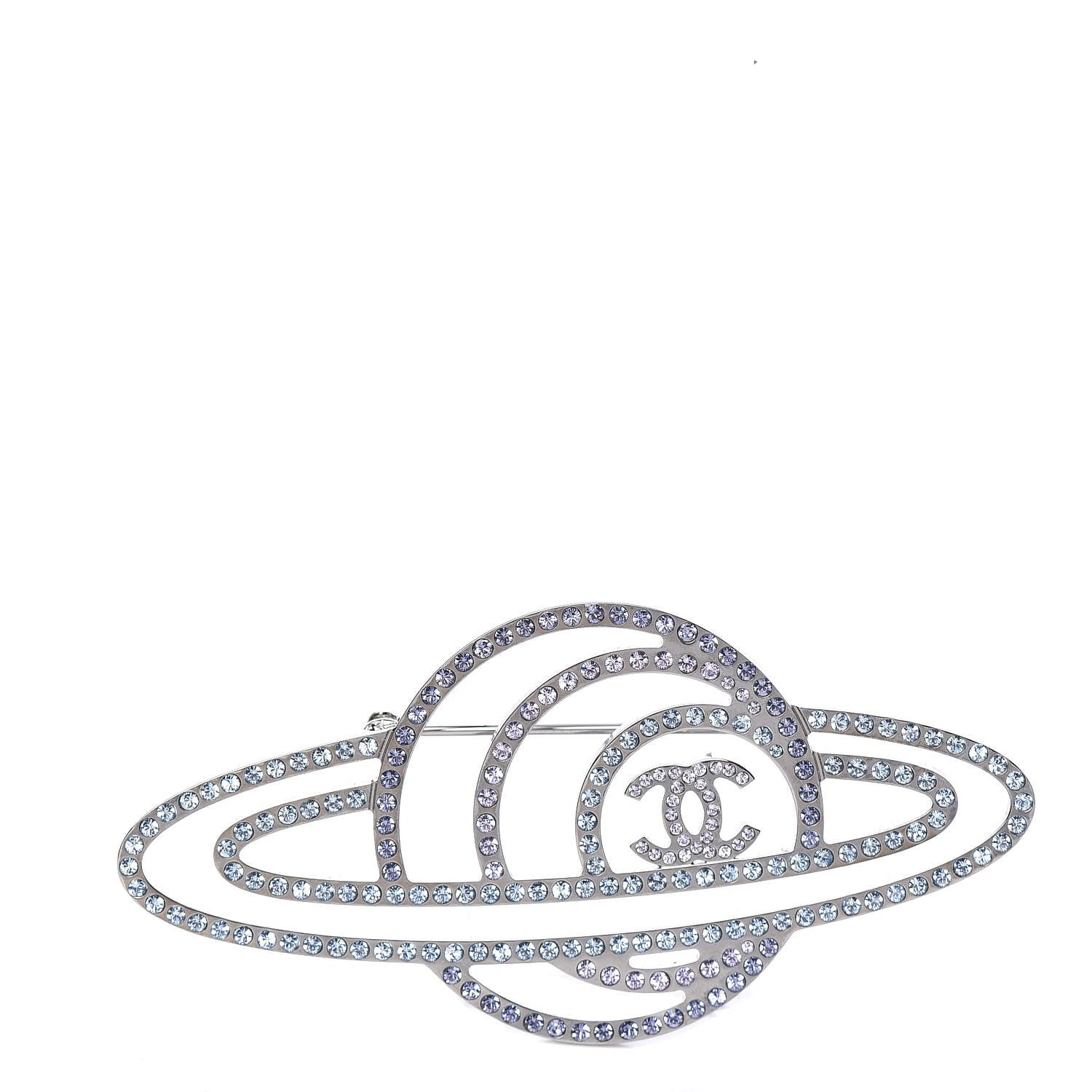 Chanel Crystal CC Planet Brooch Purple Light Blue Silver 1 of 5