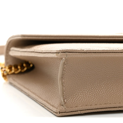 Saint Laurent Grain De Poudre Matelasse Chevron Monogram Envelope Chain Wallet Dark Beige 9 of 12