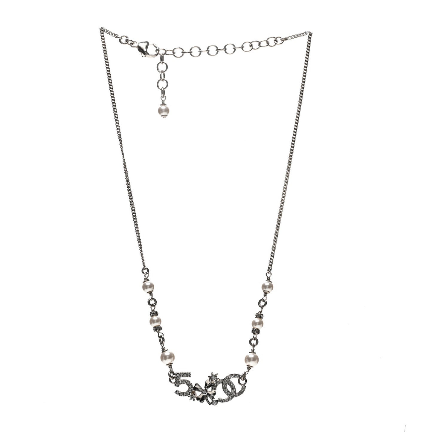 Crystal Pearl Star 5 CC Necklace Silver
