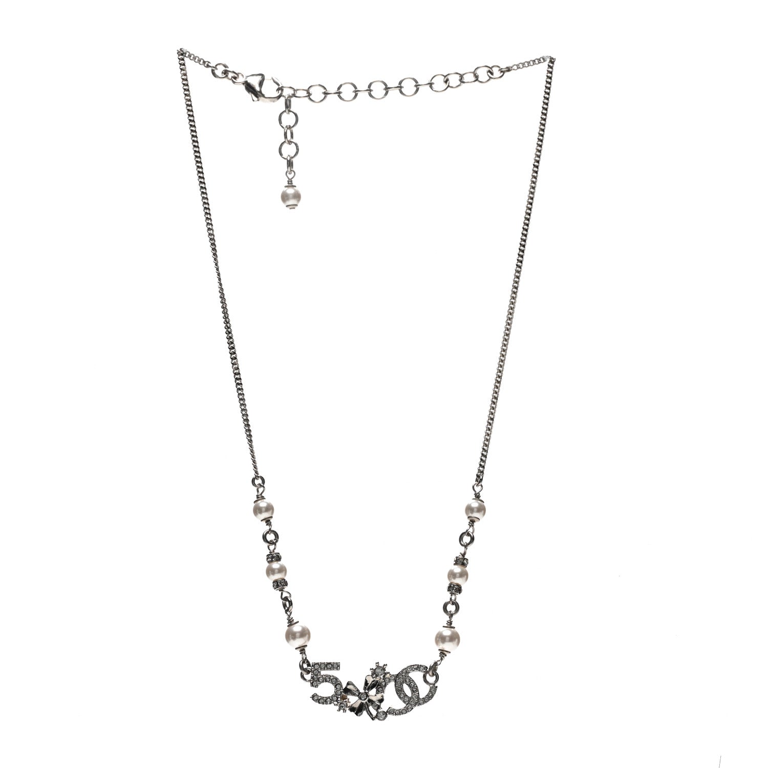 Chanel Crystal Pearl Star 5 CC Necklace Silver 3 of 6