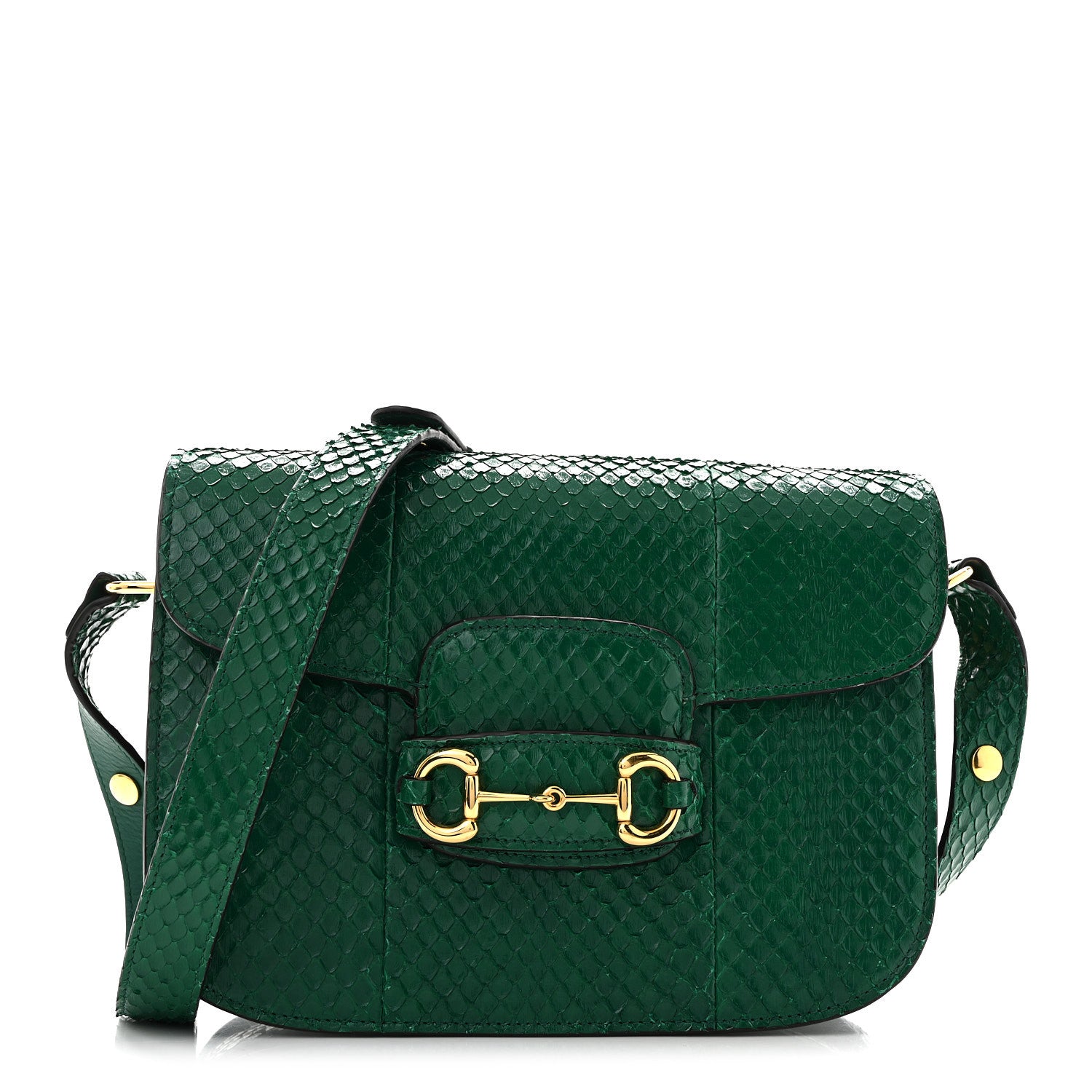 Gucci Snakeskin Horsebit 1955 Shoulder Bag Green 1 of 13