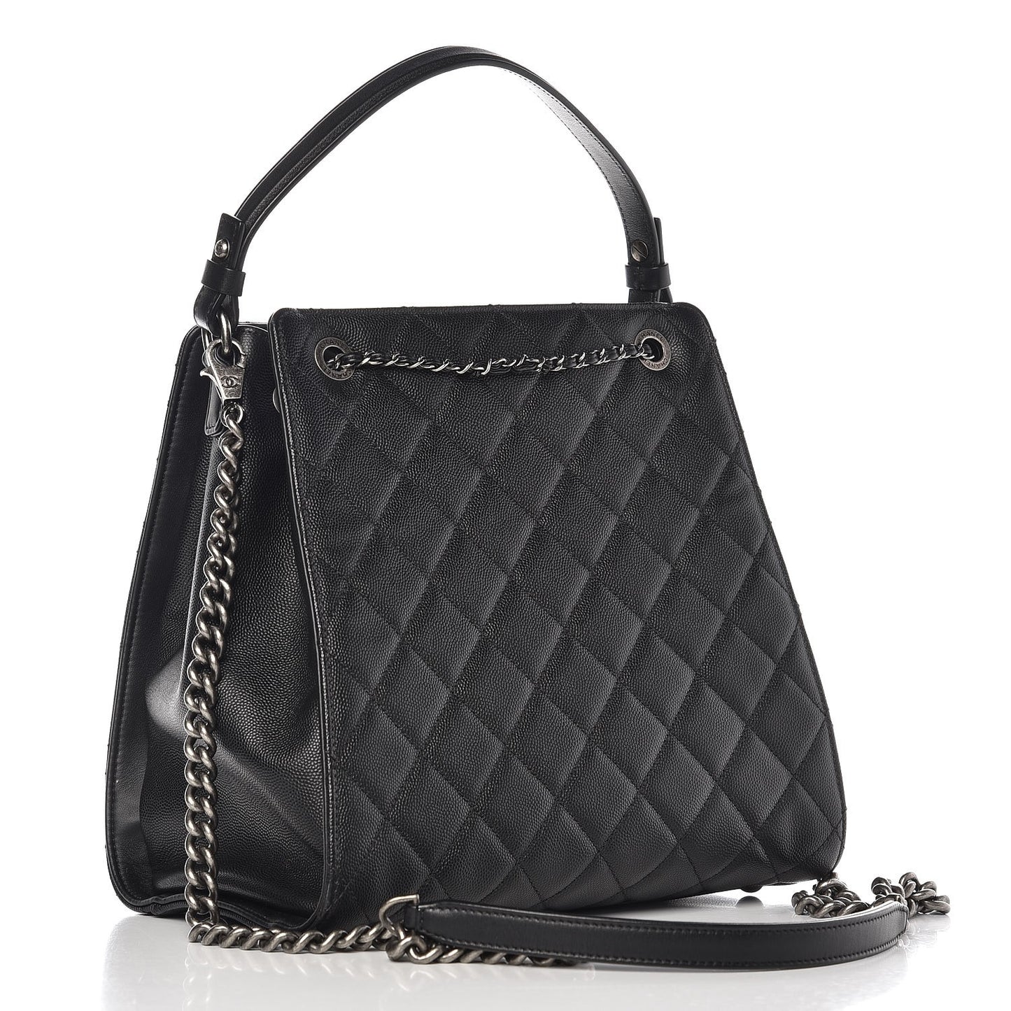 Caviar Quilted Medium CC Bucket Bag Black