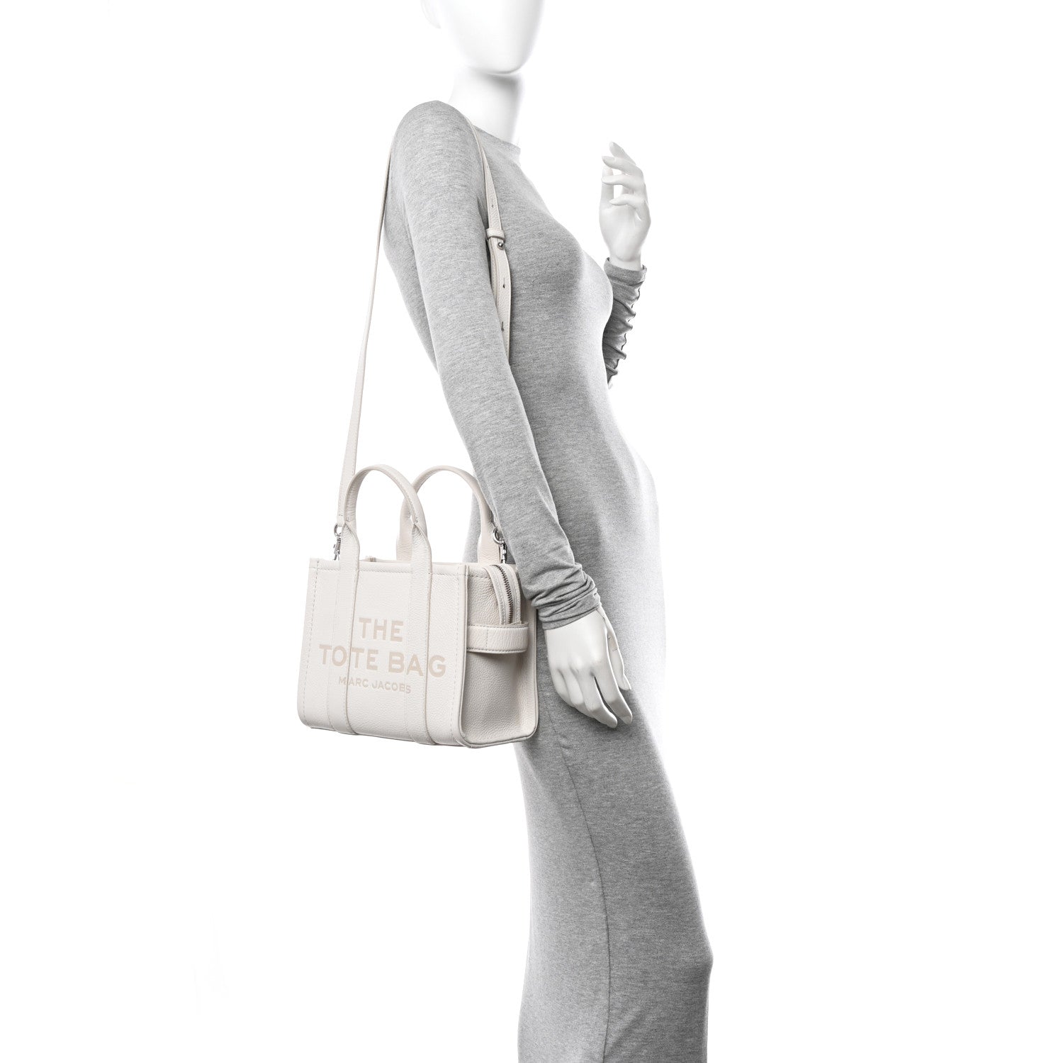 Marc Jacobs Grained Calfskin Mini The Tote Bag Cotton Silver 2 of 10