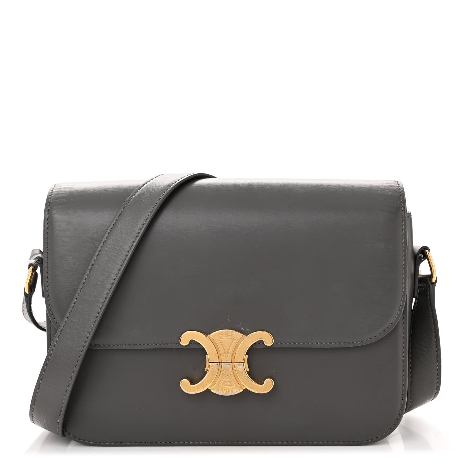 Celine Shiny Calfskin Medium Triomphe Grey 1 of 16