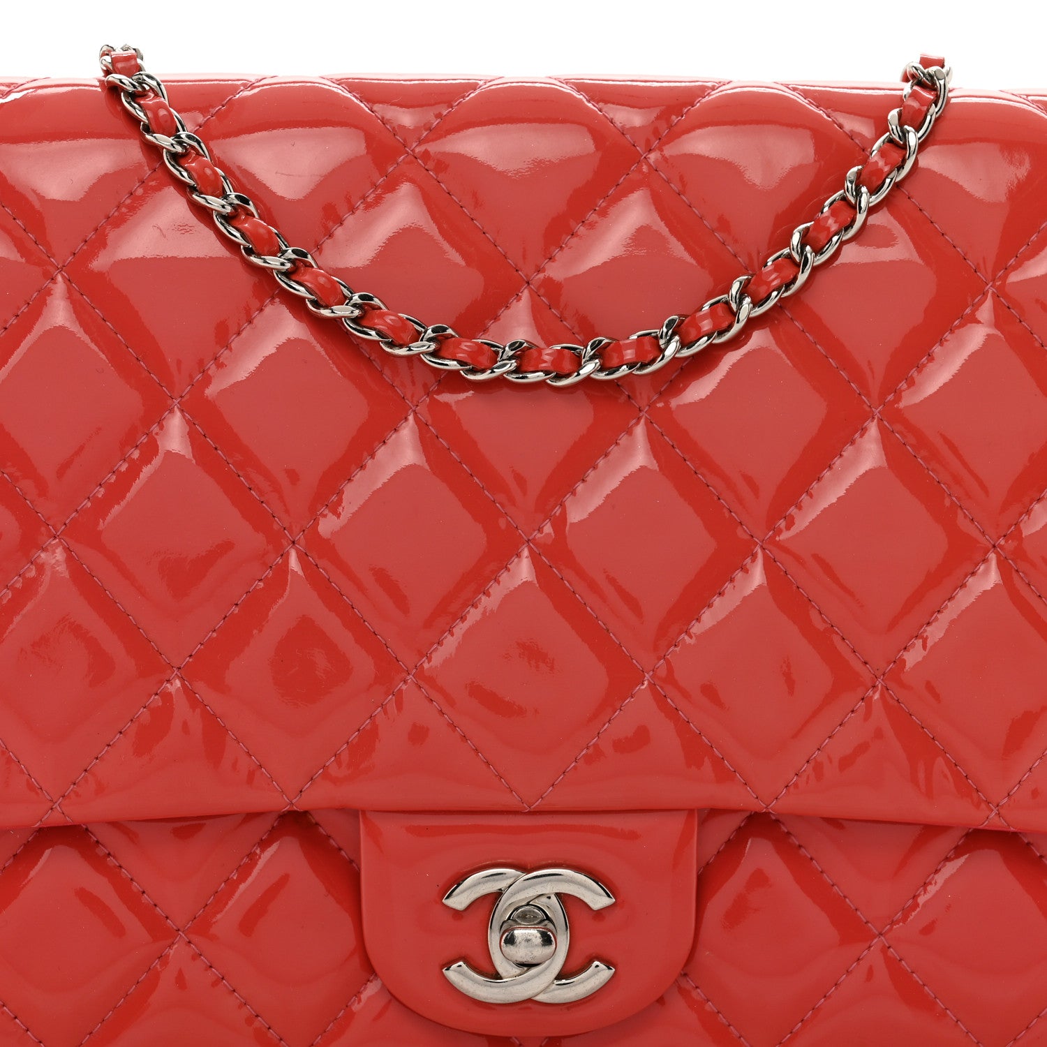 Chanel Patent Quilted Clutch with Chain Flap Fuchsia 5 of 13