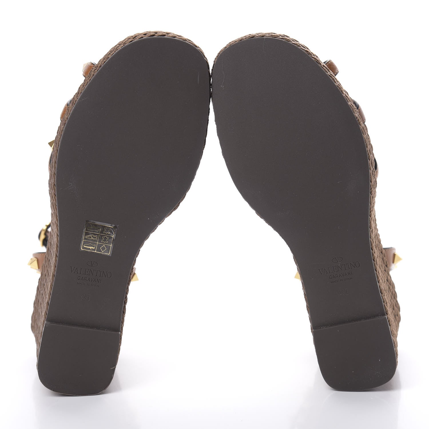 Valentino Garavani Calfskin Rockstud Ankle Strap Torchon Espadrille 25/95mm Wedge Sandals 41 Cuoio 7 of 8