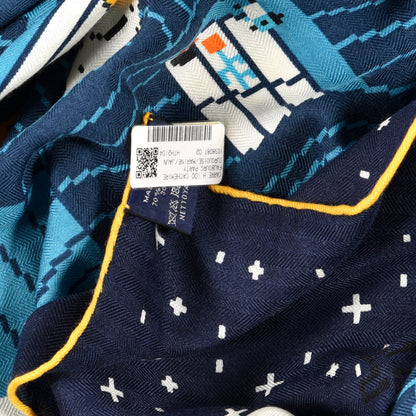 Hermes Cashmere Silk Faubourg Party Scarf 100 Turquoise Marine Jaune 5 of 5