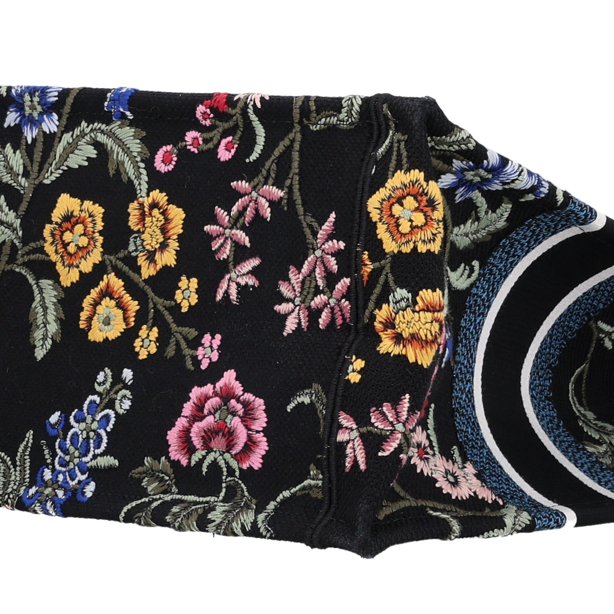 Canvas Embroidered Medium Petites Fleurs Book Tote Black Multicolor