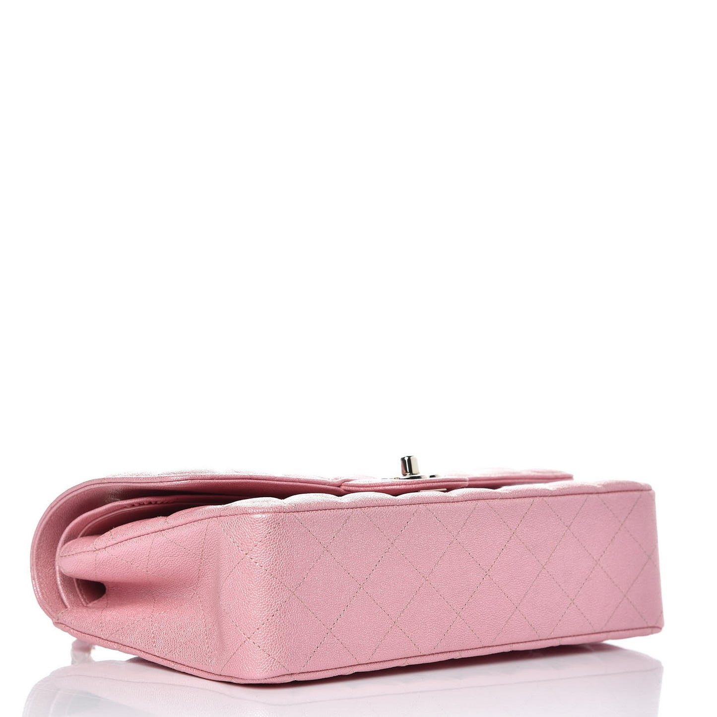 Iridescent Caviar Quilted Medium Double Flap Rose Pink