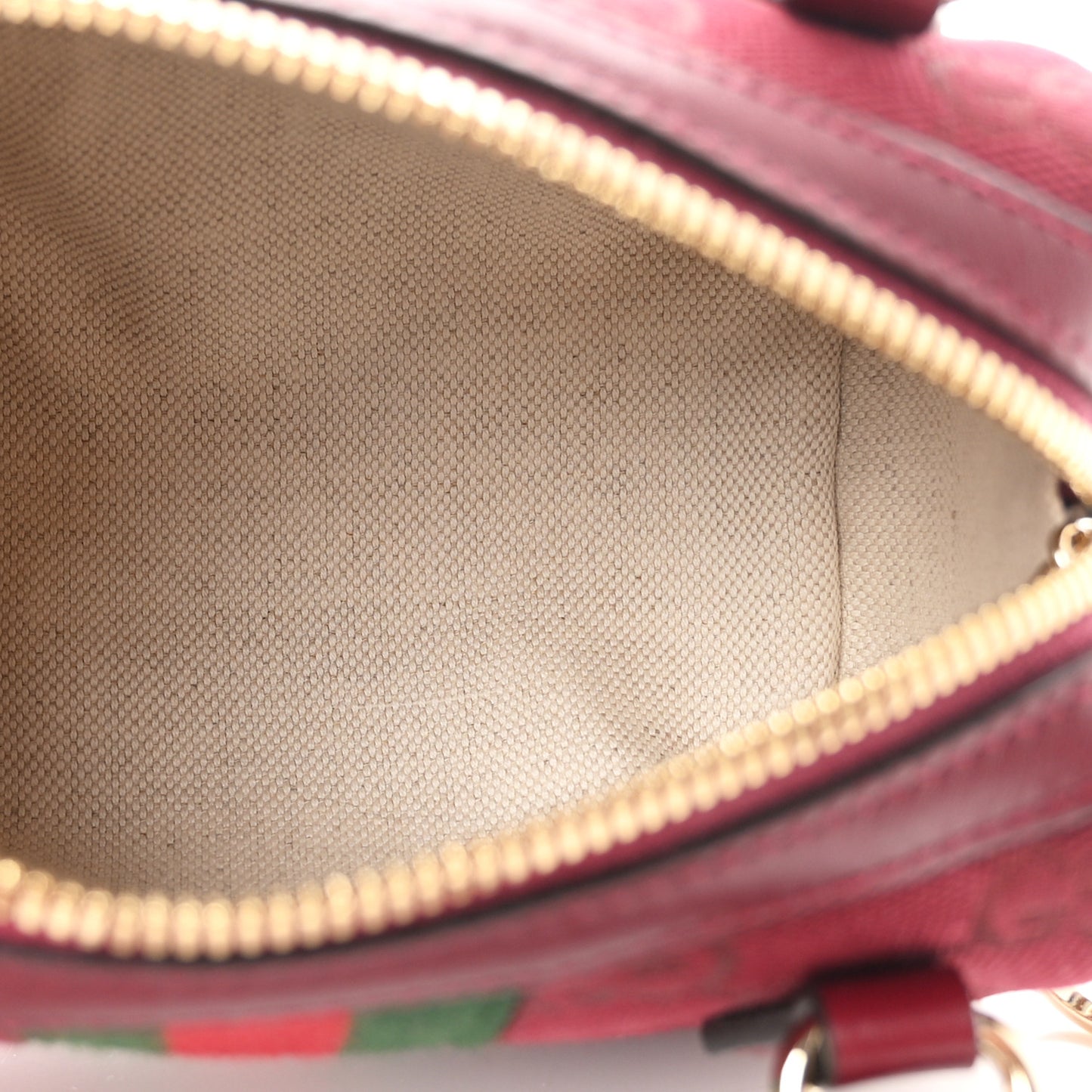 GG Supreme Monogram Textured Dollar Calfskin Web Super Mini Ophidia Top Handle Bowler Bag Rosso Ancora