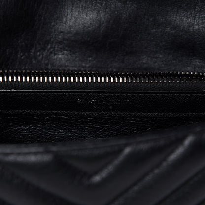 Saint Laurent Sheepskin Matelasse Chevron Monogram Medium College Bag Black 11 of 13