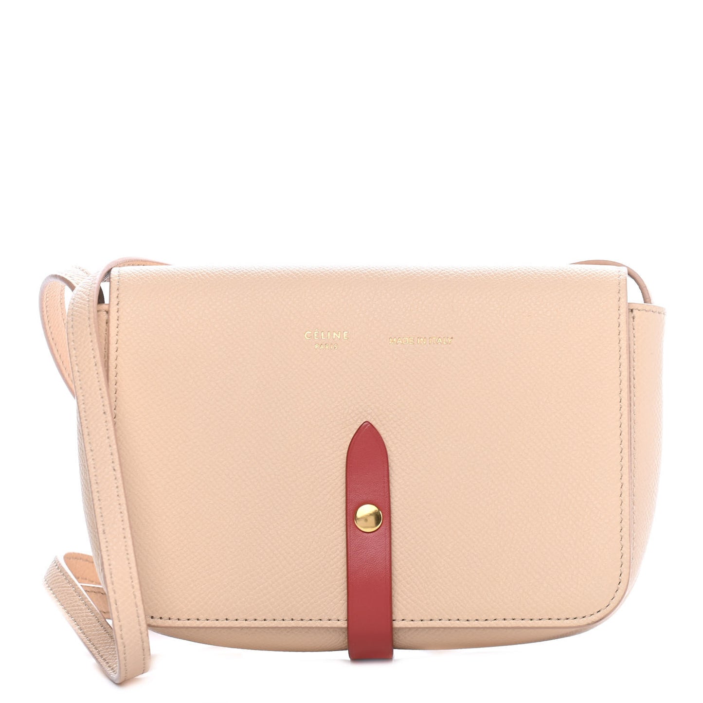 Grained Shiny Calfskin Strap Clutch Light Taupe Red