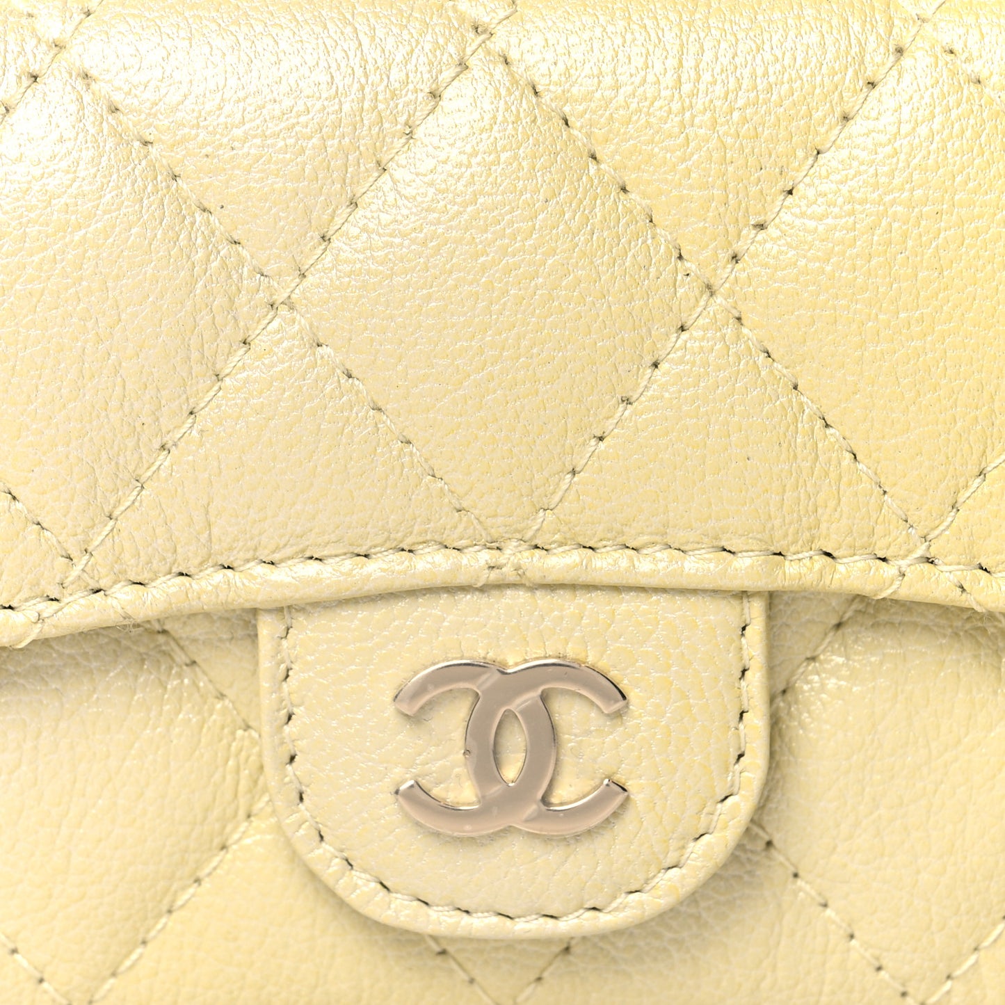 Cloudy Pearly Goatskin Quilted Flap Card Holder Wallet Light Yellow