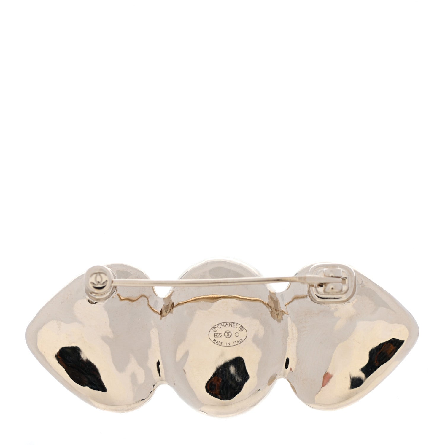 Chanel Pearl CC Heart Brooch Pearly White Gold Black 3 of 4
