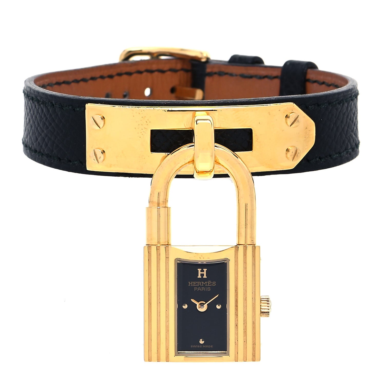 Hermes Stainless Steel Courchevel 20mm Kelly Cadena Quartz Watch Noir 1 of 6