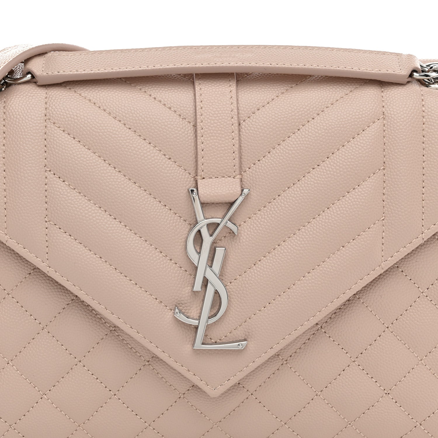 Saint Laurent Grain De Poudre Textured Mixed Matelasse Medium Triquilt Monogram Satchel Marble Pink 9 of 11